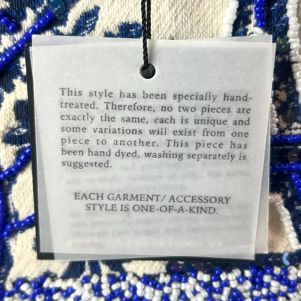 NWT America & Beyond Beaded Brocade Paris Tote Bag Blue Floral